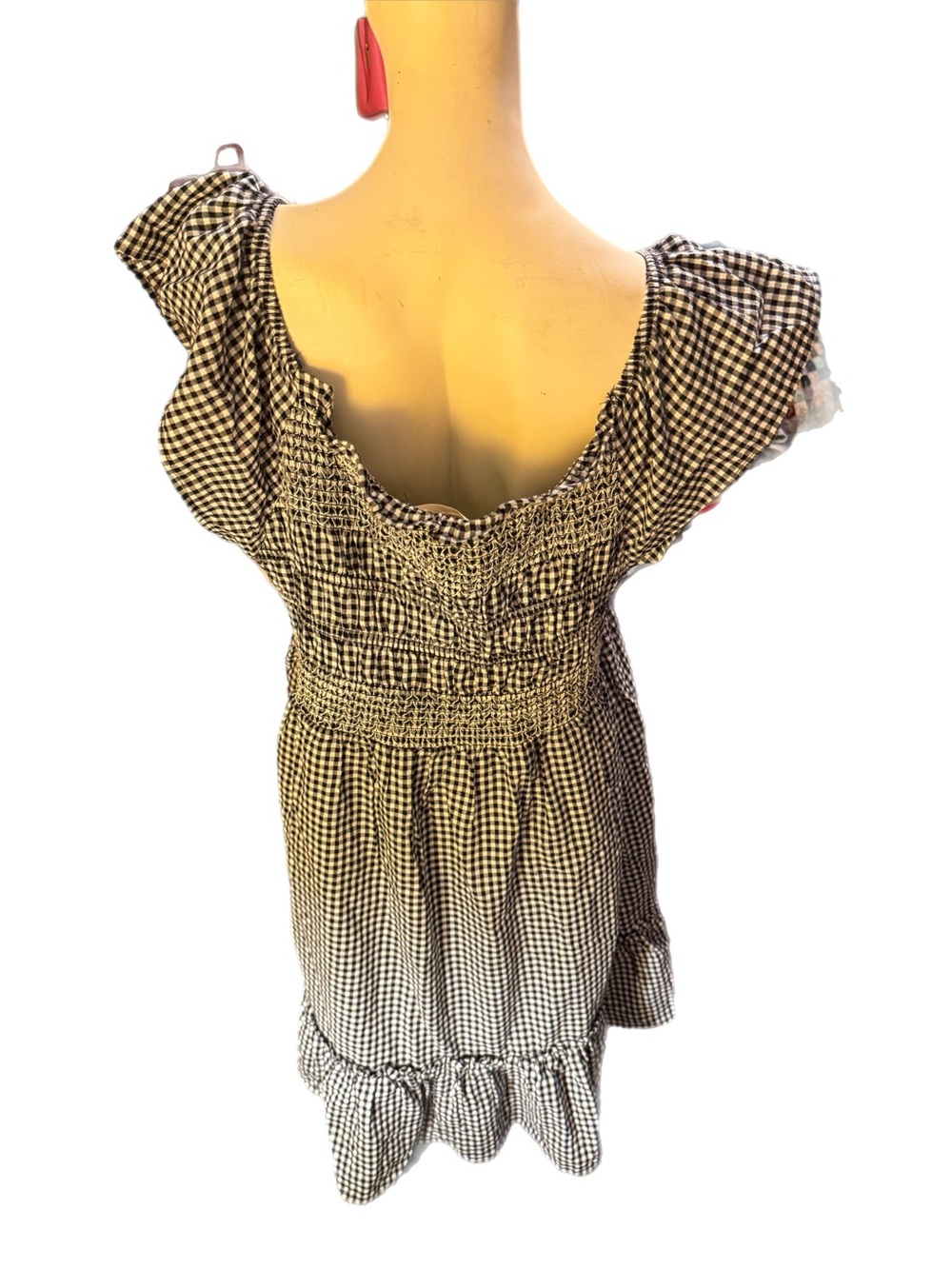 Terra & Sky 2X Gingham Smocked Midi Dress in Black, Purple, and Coral - Picture 6 of 9